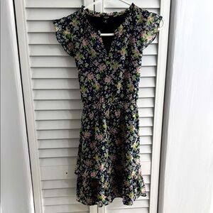 💗Aqua Floral Print Dress with Ruffle Sleeves